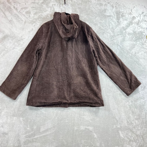Eileen Fisher Brown Corduroy Hooded Snap Front Jacket Coat Women's‎ Size Medium - Picture 2 of 11